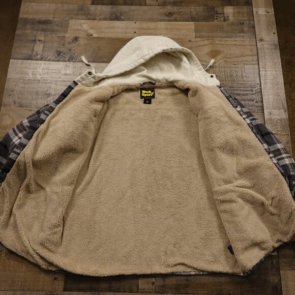 Work N' Sport Hooded Berber Lined Snap Flannel men's 2XL plaid - Picture 8 of 10